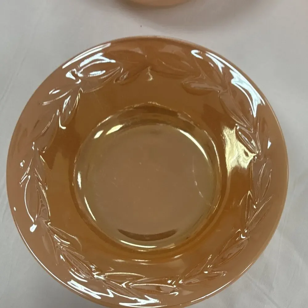Copied - Fire-King Peach Laurel Stackable 4pc Bowl Set Mid-Century Pressed Glass